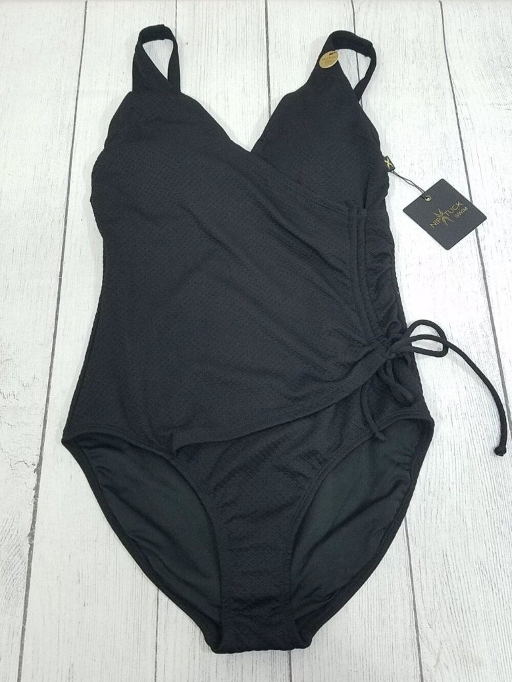 Nip Tuck Amanda Tau Textured One Piece Swimsuit Womens Size 10 Black
